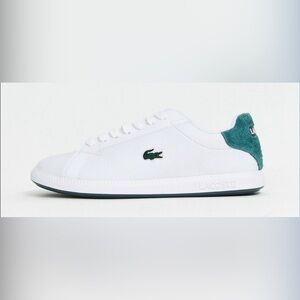 Lacoste Women’s Graduate Sneaker White with Green Suede Detail Sneakers 8.5